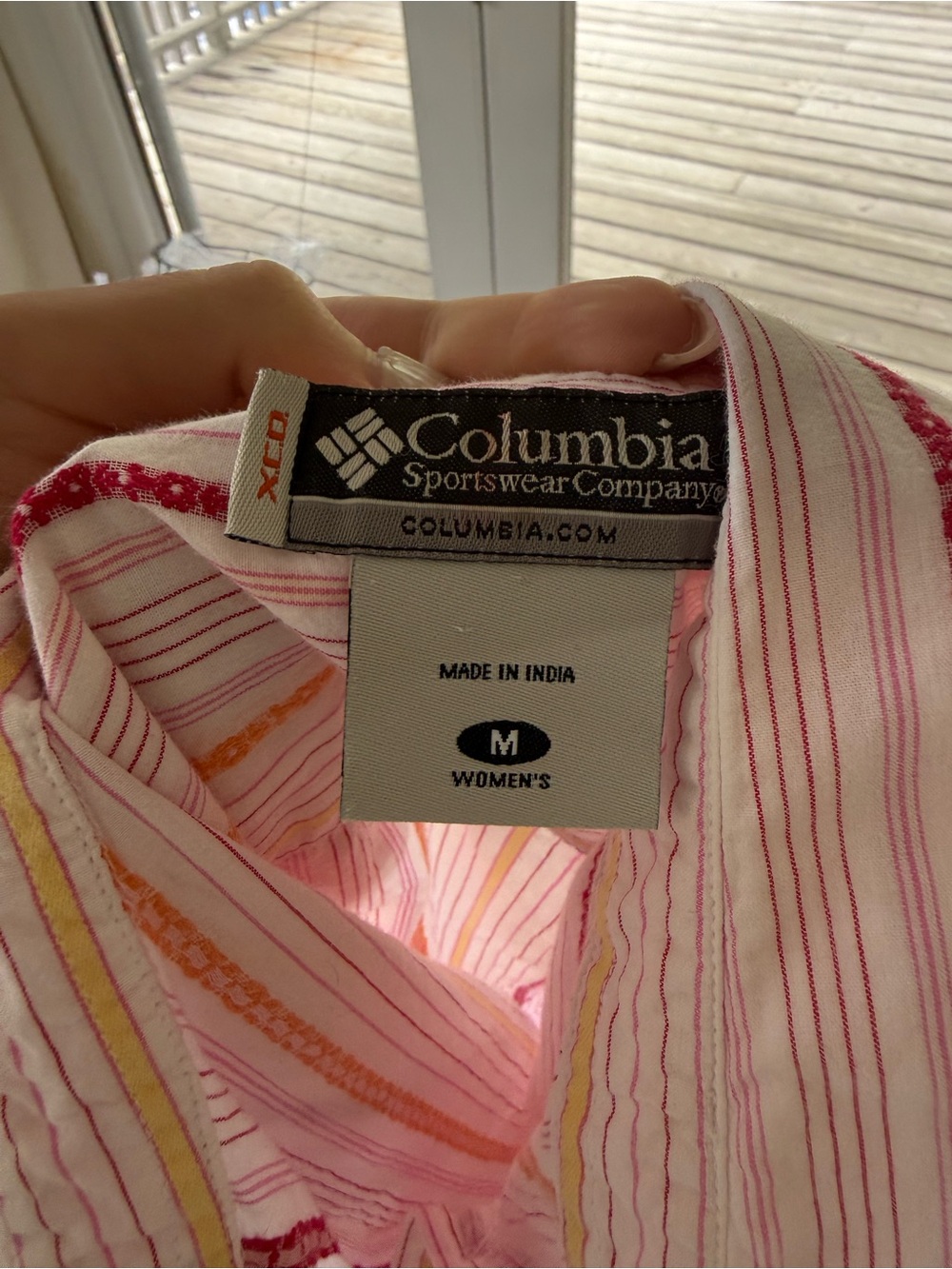 Vintage Columbia Sleeveless Pink Stripe Button-Up Shirt Collared Cotton Golf - Picture 6 of 7